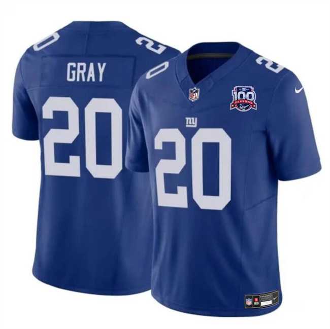 Men & Women & Youth New York Giants #20 Eric Gray Blue 2024 F.U.S.E. 100TH Season Patch Vapor Untouchable Limited Stitched Jersey->new york giants->NFL Jersey